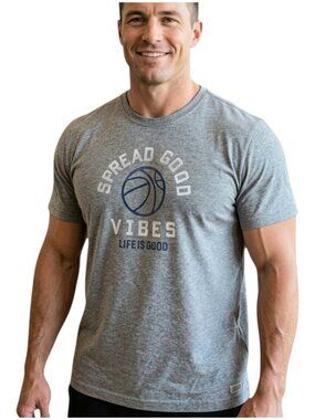 Life is Good “Spread Good Vibes” Tee Basketball Classic Fit T-Shirt Gray XXL 2XL